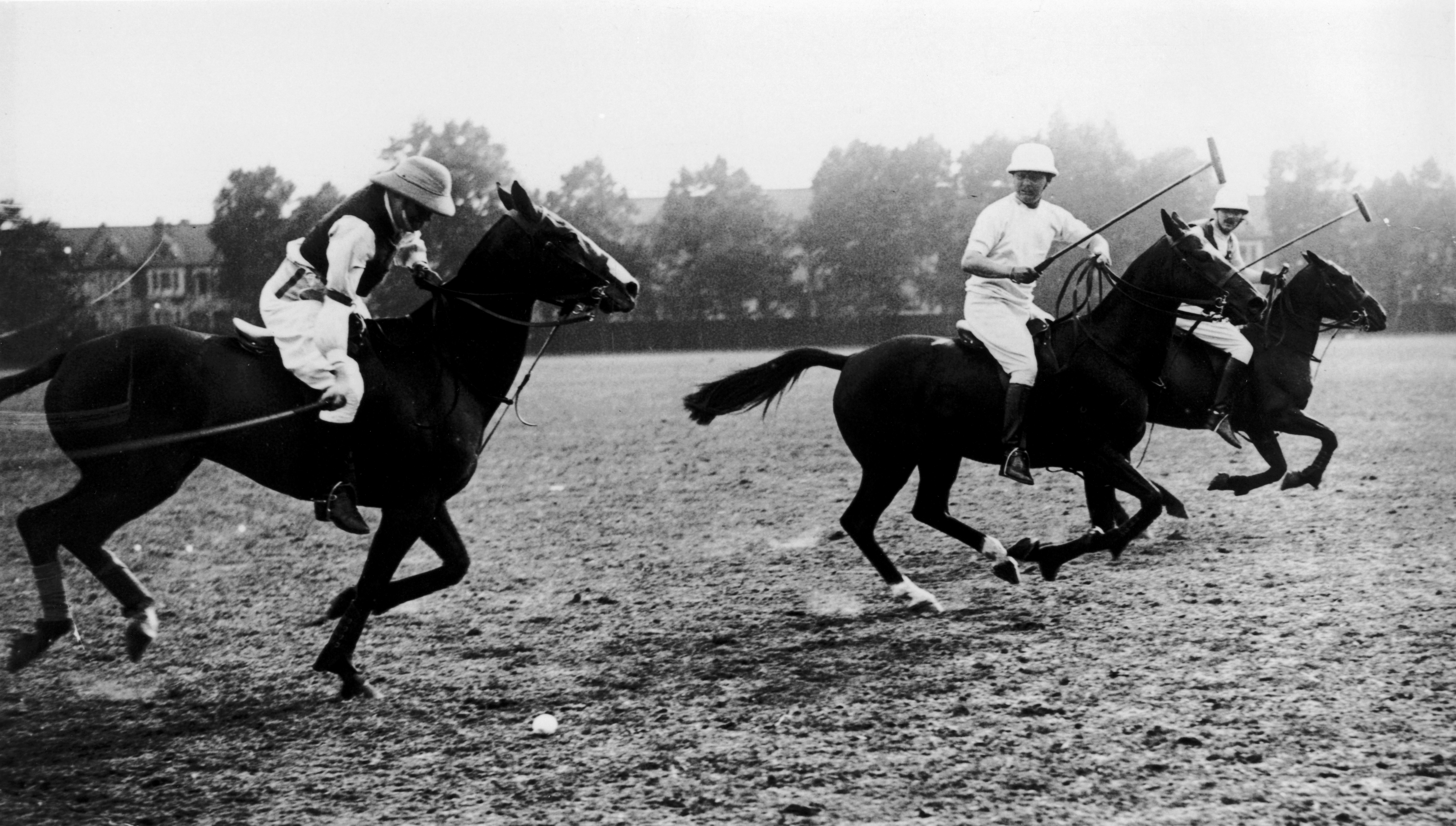 British statesman Winston Churchill (1874 - 1965) on the ball during the annual polo match between the House of Commons and the House of Lords for the Harrington Challenge Cup at Ranelagh, 1925. Churchill's House of Commons team won the match 6-2. (Photo by Hulton Archive/Getty Images)